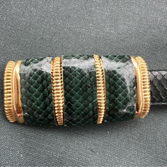 Snake Skin Leather Belt Vintage Emerald Green Size M/L Good Condition - Picture 8 of 9